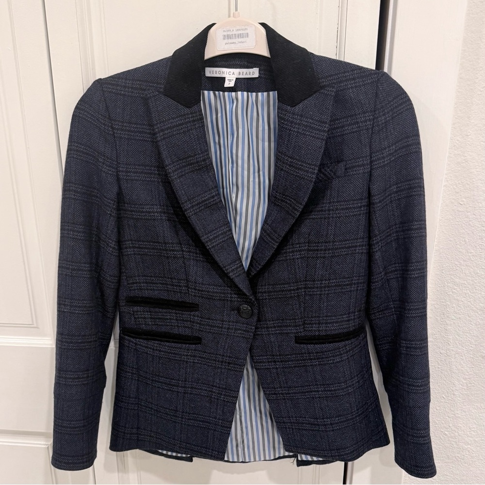 Veronica Beard Like New Blazer “Gia” Dickey Plaid Blue Grey Women Size 2